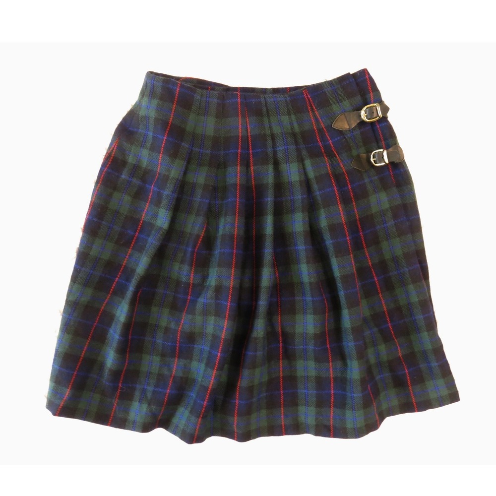 Carroll Reed Vintage Wool Plaid Wrap Skirt Pleated Kilt 8 Academia Preppy Short